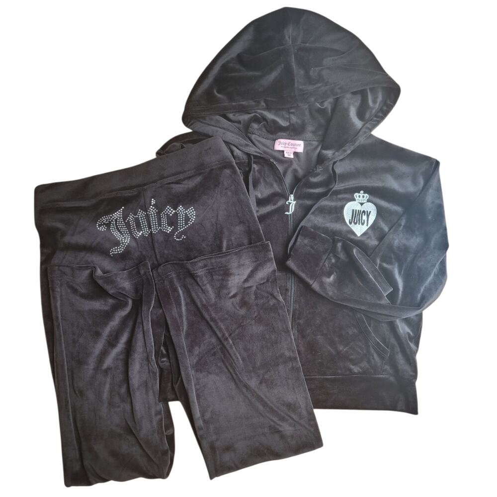Juicy Couture Black Velour Tracksuit Set Jacket M Pants S Y2K